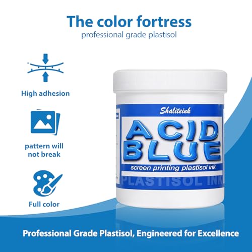 Shaliteink® Screen Printing Plastisol Ink Acid Blue - Highly Opaque Screen Printing Ink for Cotton, Polyester and Other Fabrics (32oz.) - color: Acid Blue, size: 32 fl oz