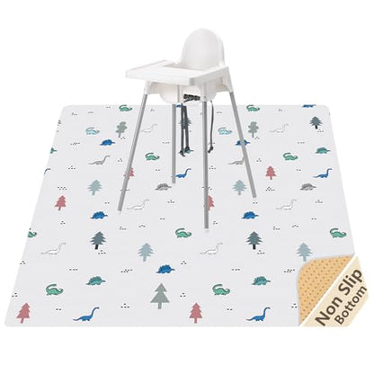 51” Baby Splat Mat for Under High Chair/Arts/Crafts, WOMUMON Washable Waterproof Anti-Slip Floor Splash Mat, Portable Wipeable Spill Mat and Table Cloth - color: Wonderful Dino