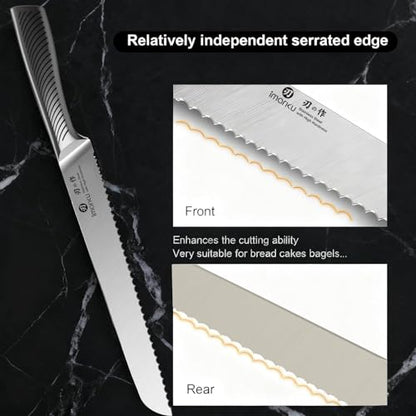imarku Bread Knife 10 Inch: Japanese High Carbon Stainless Steel Professional Grade Serrated Bread Knife, Razor Sharp Edge Cake Knife for Homemade Bread/Bagels/Cake - color: Classic Silver