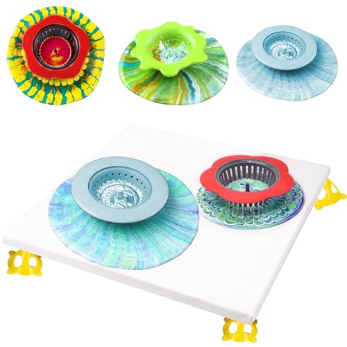 11”Rotate Turntable Sculpting Wheel with Pour Painting Supplies Acrylic Pouring Strainers for DIY Art Pouring Acrylic Paint Kit