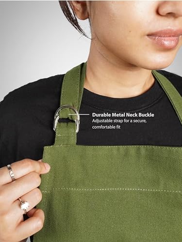 100% Cotton Kitchen Apron with 2 Pockets – Adjustable Chef Apron for Cooking Baking BBQ – Unisex Apron - color: Pine, size: Standard