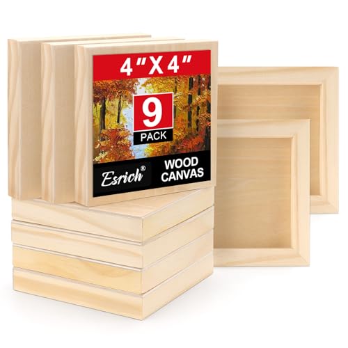 ESRICH 4x4 Inch Wood Panels, 9 Pack Square Craft Wood Canvas Boards, Blank Unfinished Wooden Art Board for DIY Art Creations Such as Painting, Acrylic Pouring, Resin, Burning, Collage, etc. - size: 4IN-9Pack