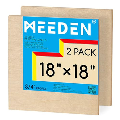 MEEDEN Unfinished Wood Canvas Board: 3/4” Deep 18x18” Wooden Canvas Panel Pack of 2 - Blank Cradled Wood Art Board for Painting - size: 18"x18"- 2 Pack