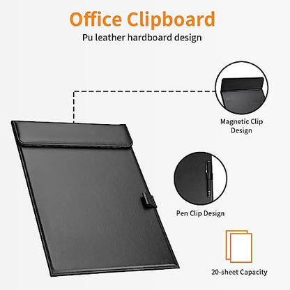 KINGFOM PU Leather Hardboard Office Clipboard, Magnetic Clip A4 Letter Size Clip Boards with Pen Holder for Nurses, Students, Teacher Black 4 Pack - style: 4 PACK × KF-A206-F