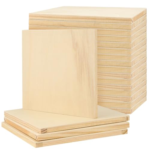 MANCHAP 20 Pack 6 x 6 Inch Square Wooden Canvas Boards, Unfinished Wood Panels, Blank Cradled Panel for Painting Crafts