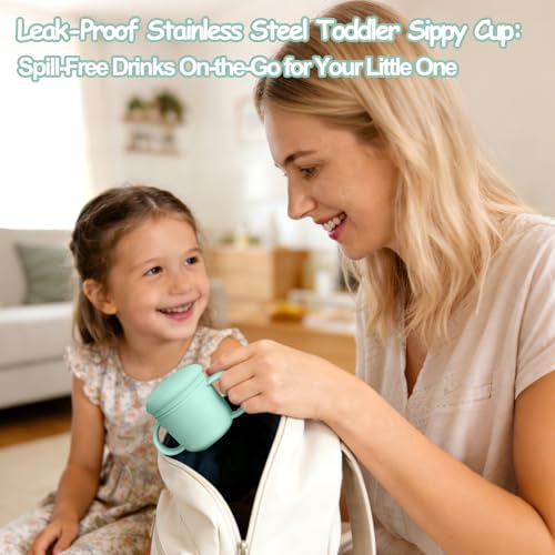 Mity rain 3-In-1 Stainless Steel Sippy Cup for 6+ Month Old, Baby Straw Cups for Toddlers 1-3 with Travel Lid, Silicone Straw, Replacement Straw & Cleaning Brush - 8oz Toddler Cups Spill Proof Set - color: Green