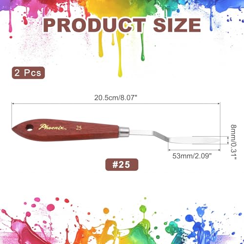 MECCANIXITY Pack of 2 Palette Knife No.25, 7.9" Long with Stainless Steel Flexible Spatula Pallet Knife and Wood Handle for Scraping, Mixing, Oil Acrylic Painting Canvas - style: No.25