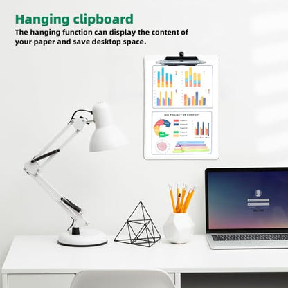 FRETONBA White Clipboard with Pen Holder, 2 Pack Plastic Clipboard with Low Profile Metal Clip, Hanging Clipboards Holds 8.5x11 Inch Papers, Standard A4 Letter Size Clip Board for Office & School - style: 2 Pack-White
