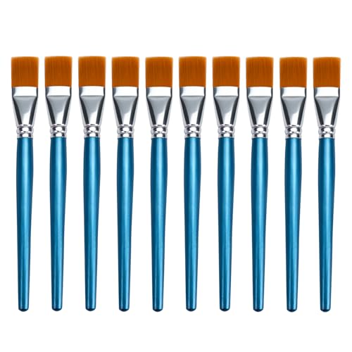 JEAWIWI 10 Pcs 1 Inch Flat Paint Brushes for Acrylic Painting, Bulk Synthetic Paint Brushes, Large Artist Paintbrushes for Watercolor, Oil, Crafts, Rock Painting, Face Body Art, Blue - size: 10 PCS