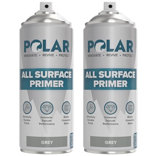 Polar All Surface Primer Matte Gray - 2 x 13.5 Fl Oz - Ideal for Wood, Metal, Plastic, Brick - Enhanced Adhesion & Quick Drying - color: Gray