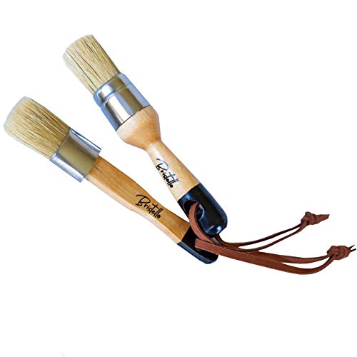 Chalk & Wax Paint Brush Set - 1x Flat & Round Furniture Brushes - 1' Small Paint Brush Duo Stencil, Milk & Wax Paintbrush