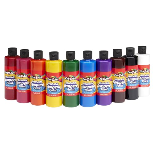 Cra-Z-Art Washable Tempera Paint Bulk Pack 10ct, Assorted Colors 8oz each bottle - style: Original
