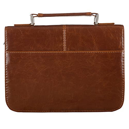 Christian Art Gifts Men or Women's Classic Bible Cover Faith Badge, Brown Faux Leather, XL - color: Brown, size: Extra Large