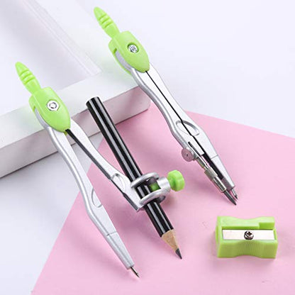 Vobou Math Geometry Kit Sets 10 Piece Student Supplies with Shatterproof Storage Box,Includes Rulers,Protractor,Compass,Eraser,Pencil Sharpener,Lead Refills,Pencil,for Drafting（Green） - color: Green