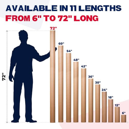 4" x 72" Heavy-Duty Reinforced Cardboard Mailing Tube, Pack of 6 Tubes with 12 Caps – Secure USPS Approved – Great for Shipping and Storing of Prints, Artwork, Posters or Documents - size: 4" x 72", style: 2X Heavy-Duty