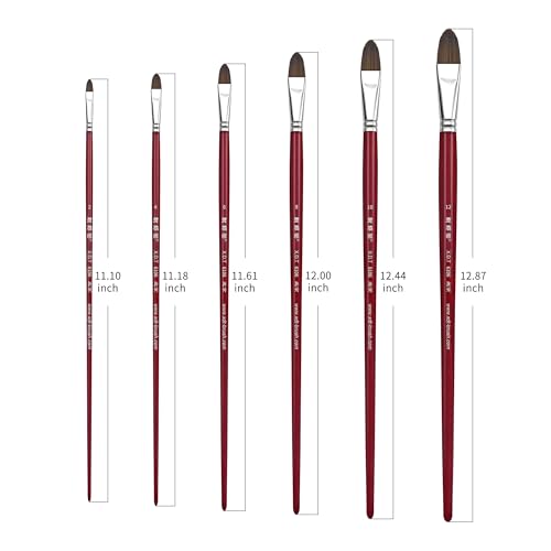 XDT#6106 Filbert Artist Paint Brush 6 Piece Set Medium Soft Red Sable Weasel Mixed Extra Long Handle #2#4#6#8#10#12, Acrylic Oil Watercolor - size: Filbert Red Sable 6Pc