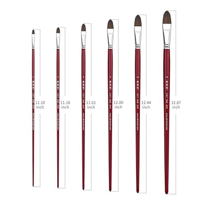 XDT#6106 Filbert Artist Paint Brush 6 Piece Set Medium Soft Red Sable Weasel Mixed Extra Long Handle #2#4#6#8#10#12, Acrylic Oil Watercolor - size: Filbert Red Sable 6Pc