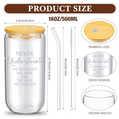 Layhit 24 Set Thank You Team Gifts for Employees Staff Coworker Appreciation Gifts for Teacher Nurse Thank You Glass Cups 16 oz Can Shaped Beer Glass with Lids Straws Brushes(Vivid Style) - style: Vivid Style