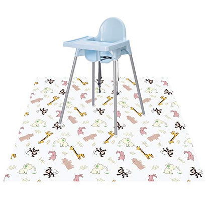 Baby Splat Floor Mat for Under High Chair/Arts/Crafts, 51" Waterproof Anti-Slip Food Splash Spill Protector Mat, Washable and Table Cloth - color: Jungle Animals