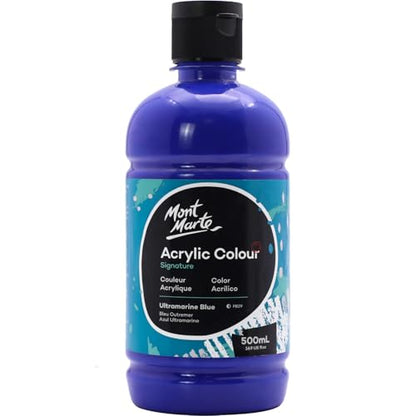 Mont Marte Signature Ultramarine Blue Acrylic Paint, 16.9oz (500ml), Semi-Matte Finish, Suitable for Canvas, Wood, Fabric, Leather, Cardboard, Paper, MDF and Crafts - color: Ultramarine Blue, size: 16.9 Fl Oz (Pack of 1)
