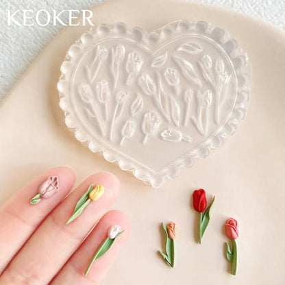 KEOKER Spring Polymer Clay Molds, Polymer Clay Silicone Molds, Flower Polymer Clay Mini Molds, 4pcs Earring Molds for Polymer Clay, Polymer Clay Molds for Jewelry(Substitute Micro Clay Cutters) - color: 4PCS Color