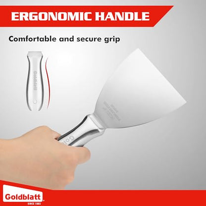 Goldblatt 4" Putty Knife, One-Piece Paint Scraper Tool, All Stainless Steel Joint Knife with Flexible Blade, Seamless Design, Metal Ergonomic Handle - for Drywall Repairing, Finishing and Scraping