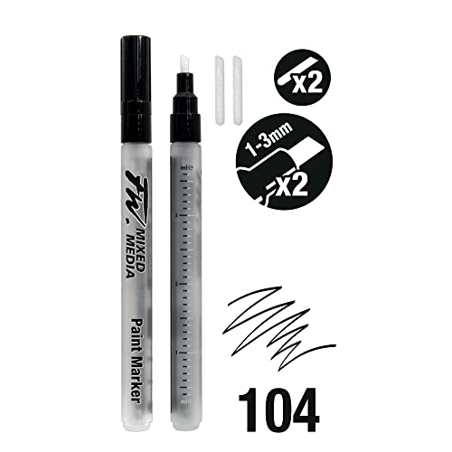 Daler Rowney FW Mixed Media Paint Markers - 2-Pack with Extra Nibs for Liquid Media for Bold Lines - style: 1-3MM Chisel, Marker