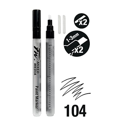 Daler Rowney FW Mixed Media Paint Markers - 2-Pack with Extra Nibs for Liquid Media for Bold Lines - style: 1-3MM Chisel, Marker