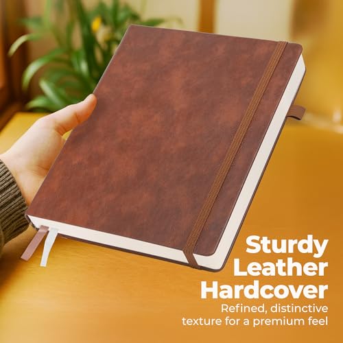 Thick Lined Journal Notebook 8.5x11" with Big A4 Hardcover Leather - Brown - 300 Pages College Ruled Large with Sticky Tabs, Pockets, and Pen Loop for Writing and Journaling - Hardback Men and Women - color: Brown, size: A4 300 Pages