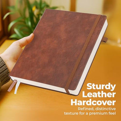 Thick Lined Journal Notebook 8.5x11" with Big A4 Hardcover Leather - Brown - 300 Pages College Ruled Large with Sticky Tabs, Pockets, and Pen Loop for Writing and Journaling - Hardback Men and Women - color: Brown, size: A4 300 Pages
