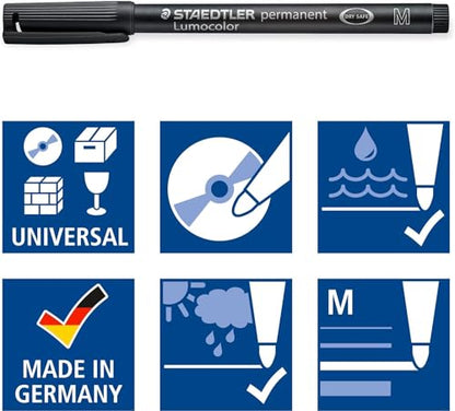 STAEDTLER 31-9WP4GS Lumocolor Permanent Pen Set - Assorted Line Widths, Black (Pack of 4)