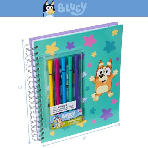 Bluey Sketchbook for Kids with Washable Markers, 86 Blank Pages Spiral Bound, Turquoise - color: Blueey