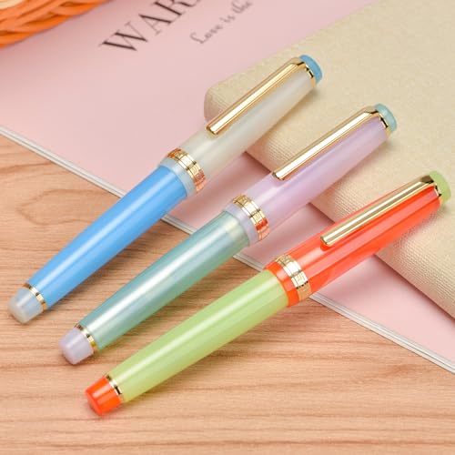 3 Jinhao 82 Fountain Pen Transparent Mixed Macaron Color Acrylic Extra Fine Point Gold Trim with Converter Set - color: Mixed Macaron Gold Trim, style: Extra Fine Nib