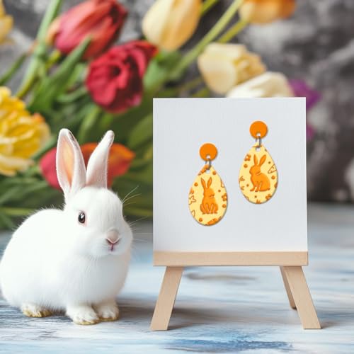 CHGCRAFT Easter Rabbit Polymer Texture Sheets Bunny Carrot Flowers Animals Rubber Texture Stamp Sheets Clay Texture Mat for Making Earrings Jewerly Polymer Clay Earrings Tools - style: Rabbit and Carrot