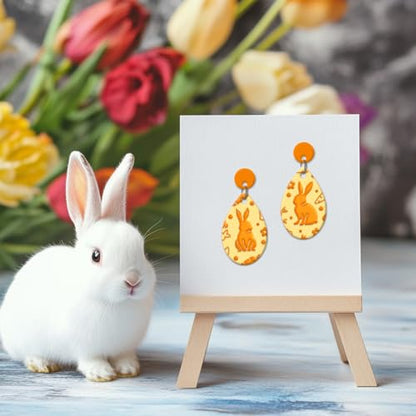 CHGCRAFT Easter Rabbit Polymer Texture Sheets Bunny Carrot Flowers Animals Rubber Texture Stamp Sheets Clay Texture Mat for Making Earrings Jewerly Polymer Clay Earrings Tools - style: Rabbit and Carrot