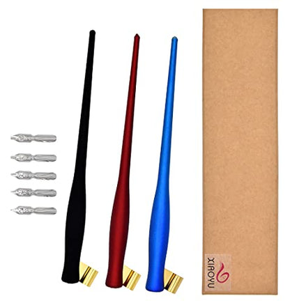 XIAOYU Oblique Wooden Pen Set, Calligraphy Set for Beginners, 5 Calligraphy Dip Pen Nibs, 3PCS - color: 3PCS
