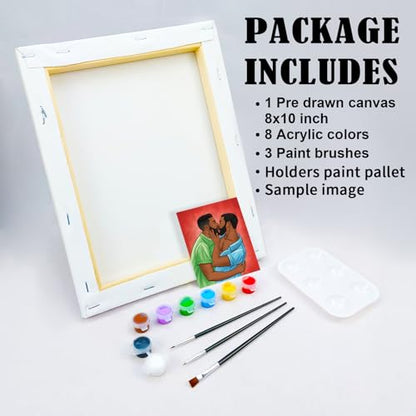 VOCHIC Canvas Painting Kit Pre Drawn Canvas for Painting for Adults Gay Couple Stuff Pride Rainbow LGBT Party Kits Paint and Sip Party Supplies 8x10 Paint Art Set - size: 8x10, style: Gay Couple