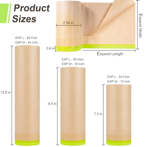 MyLifeUNIT Masking Paper, Automotive Paint Paper Roll with Tape, Tape and Drape Waterproof for Painting Protection Covering (1 Rolls, 18 inch x 50 feet) - size: 18 inch x 50 feet