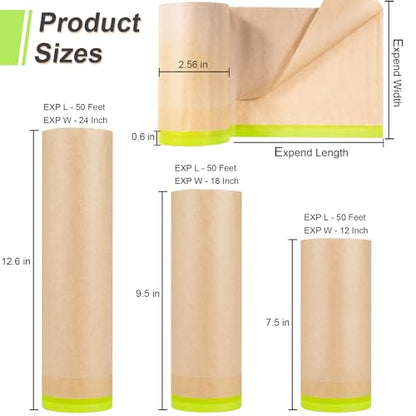 MyLifeUNIT Masking Paper, Automotive Masking Paper Roll with Tape for Painting Protection Covering (1 Rolls, 12 inch x 50 feet) - size: 12 inch x 50 feet