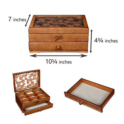 Changsuo Wooden Jewelry Box for Women with Drawer, Small-sized Jewelry Storage Organizer with Acrylic Lid - size: One-drawer