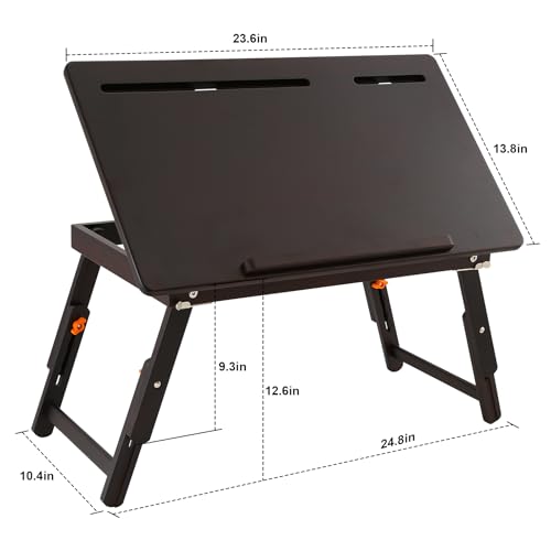 Nnewvante Drawing Table Foldable Drafting Desk with Adjustable Height & Angle Bamboo Drawing Board Easel with Tablet and Phone Slots for Painting, Drafting, Writing, Reading - color: Black Walnut