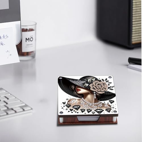 JISHSHAY 2 PCS Diamond Art Note Box Beautiful Woman Diamond Painting Note Pad Holder Gem Painting Gem Art Memo Pad Holder Mosaic Kits for Adults Embroidery Kit Memo Boxes, Contains 120 Sheets of Paper - color: Woman 2