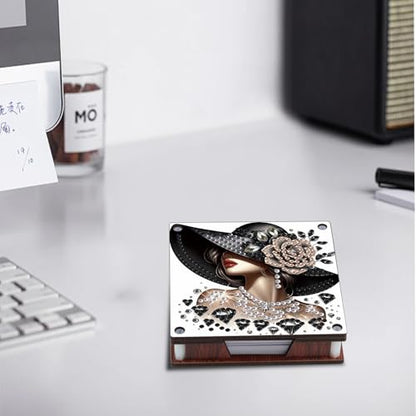 JISHSHAY 2 PCS Diamond Art Note Box Beautiful Woman Diamond Painting Note Pad Holder Gem Painting Gem Art Memo Pad Holder Mosaic Kits for Adults Embroidery Kit Memo Boxes, Contains 120 Sheets of Paper - color: Woman 2