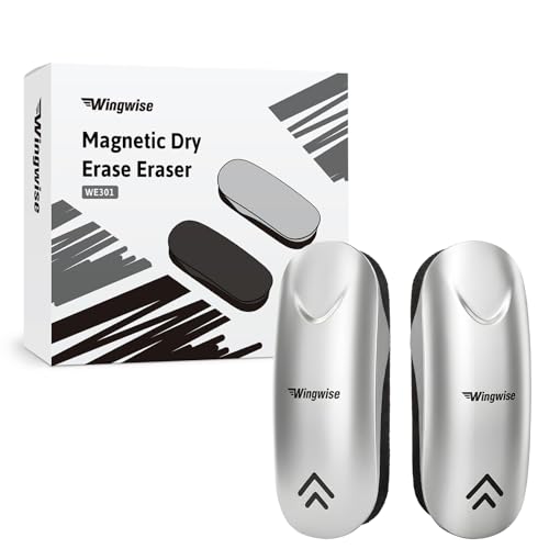 Wingwise Dry Erase Eraser, Magnetic White Board Eraser for Glass Whiteboards, Comfortable Grip, Strong Magnet, 2-Pack, Silver (WE301) - color: 2-pack/ Silver