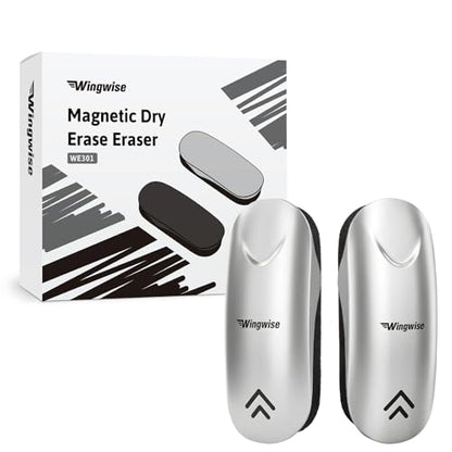 Wingwise Dry Erase Eraser, Magnetic White Board Eraser for Glass Whiteboards, Comfortable Grip, Strong Magnet, 2-Pack, Silver (WE301) - color: 2-pack/ Silver