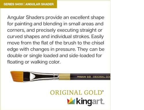 KINGART Premium 6 pc. Original Gold 9400 Series Angular Shader Artist Brush Set, Synthetic Golden Taklon Hair, Short Handle, 6 Sizes: 1/8", 1/4", 3/8", 1/2", 3/4", 1" - size: 1/8-1 inch (Set of 6)