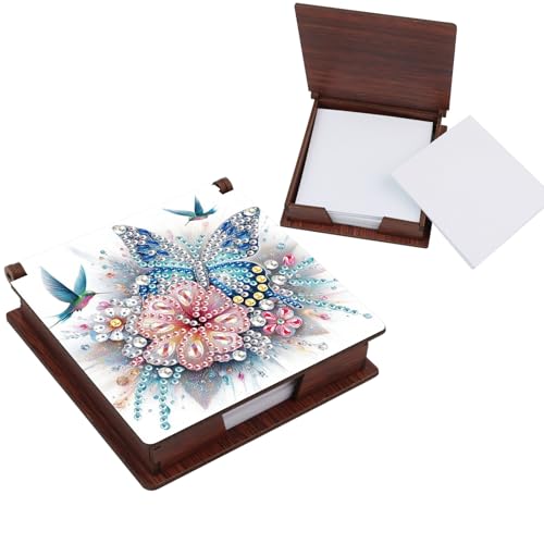 Diamond Painting Kit memo Box, Diamonds Art DIY Flower and Butterfly Patterns Sticky Note Box Special Shape Drill, with 160 Sticky Note, Ideal for Home Office Supplies, Handicrafts, Holiday Gifts - color: Flower and Butterfly