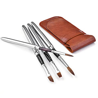 Kolinsky Sable Hair Round Watercolor Paint Brush 4Pcs Travel Set - Portable Compact Artist Brushes with Pocket for Art, Gouache, Acrylic, Oil Painting - color: Silvery-4