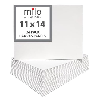 milo Canvas Panel Boards for Painting | 11x14 inches | 24 Pack of Flat Canvas Panels, Primed & Ready to Paint Art Supplies for Acrylic, Oil, Mixed Wet Media, & Pouring, Bulk Painting Party Pack - size: 11"x14" Pack of 24