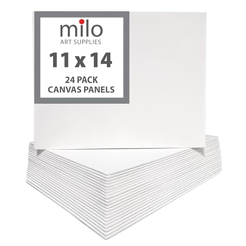 milo Canvas Panel Boards for Painting | 11x14 inches | 24 Pack of Flat Canvas Panels, Primed & Ready to Paint Art Supplies for Acrylic, Oil, Mixed Wet Media, & Pouring, Bulk Painting Party Pack - size: 11"x14" Pack of 24